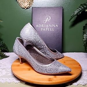 Silver Lace Heels Size 9.5